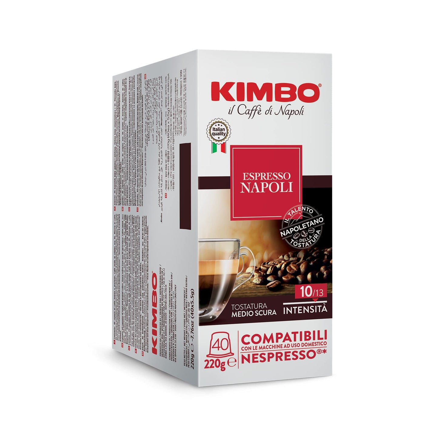 KIMBO Espresso Napoli Coffee Capsules - Medium to Dark Roast, Well-Balanced Flavor - 40 Count