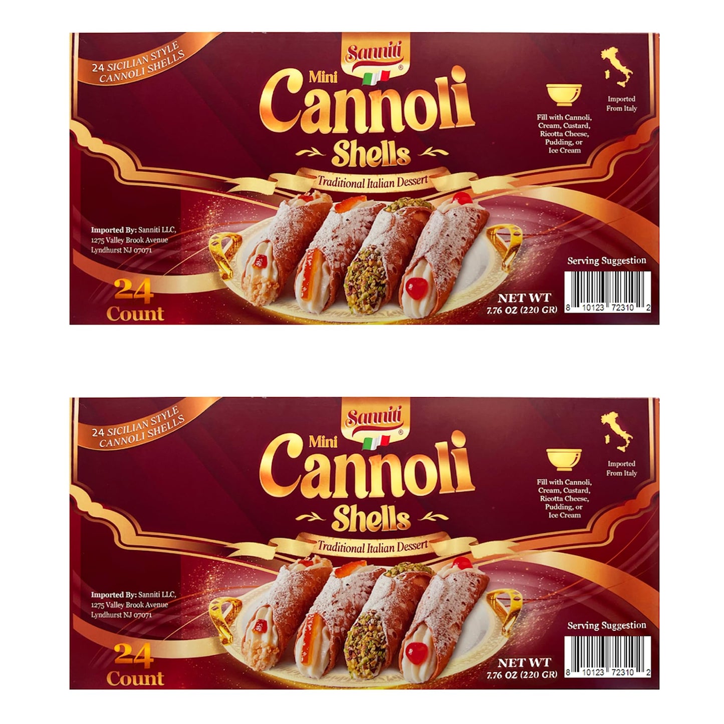 Sanniti Mini Cannoli Shells | Traditional Sicilian-Style Dessert | Product Of Italy | 24 Count | Fill With Cream Custard Ricotta Cheese Pudding Or Ice Cream | 7.76 Oz (Pack Of 2)