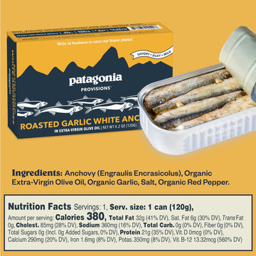 Patagonia Provisions Roasted Garlic White Anchovies | Responsibly Sourced In Spain | 21G Protein & Gluten Free | 4.2 Oz (Pack Of