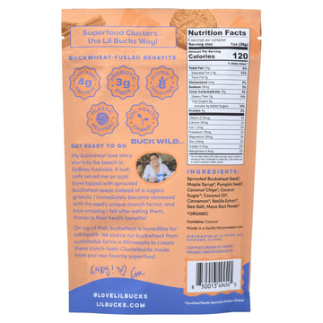 Lil Bucks Clusterbucks Gut Friendly Clusters Made With Regenerative Organic Sprouted Buckwheat, Gluten Free Snack (Snickerdoodle