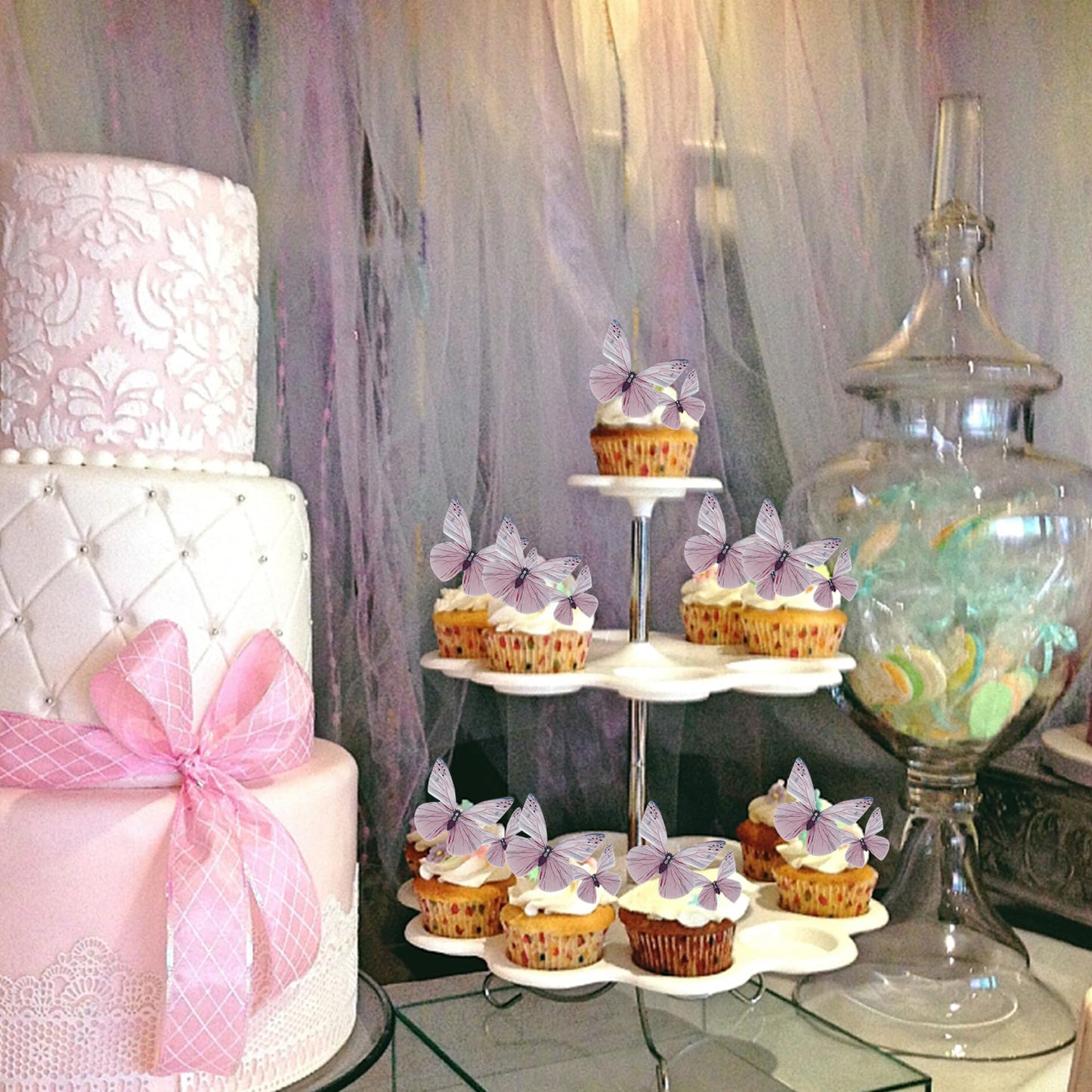 ZHUOWEISM 72PCS Butterfly Edible Cupcake Toppers, Purple Paper Cake Decorations for Baby Shower & Kids Birthday Party