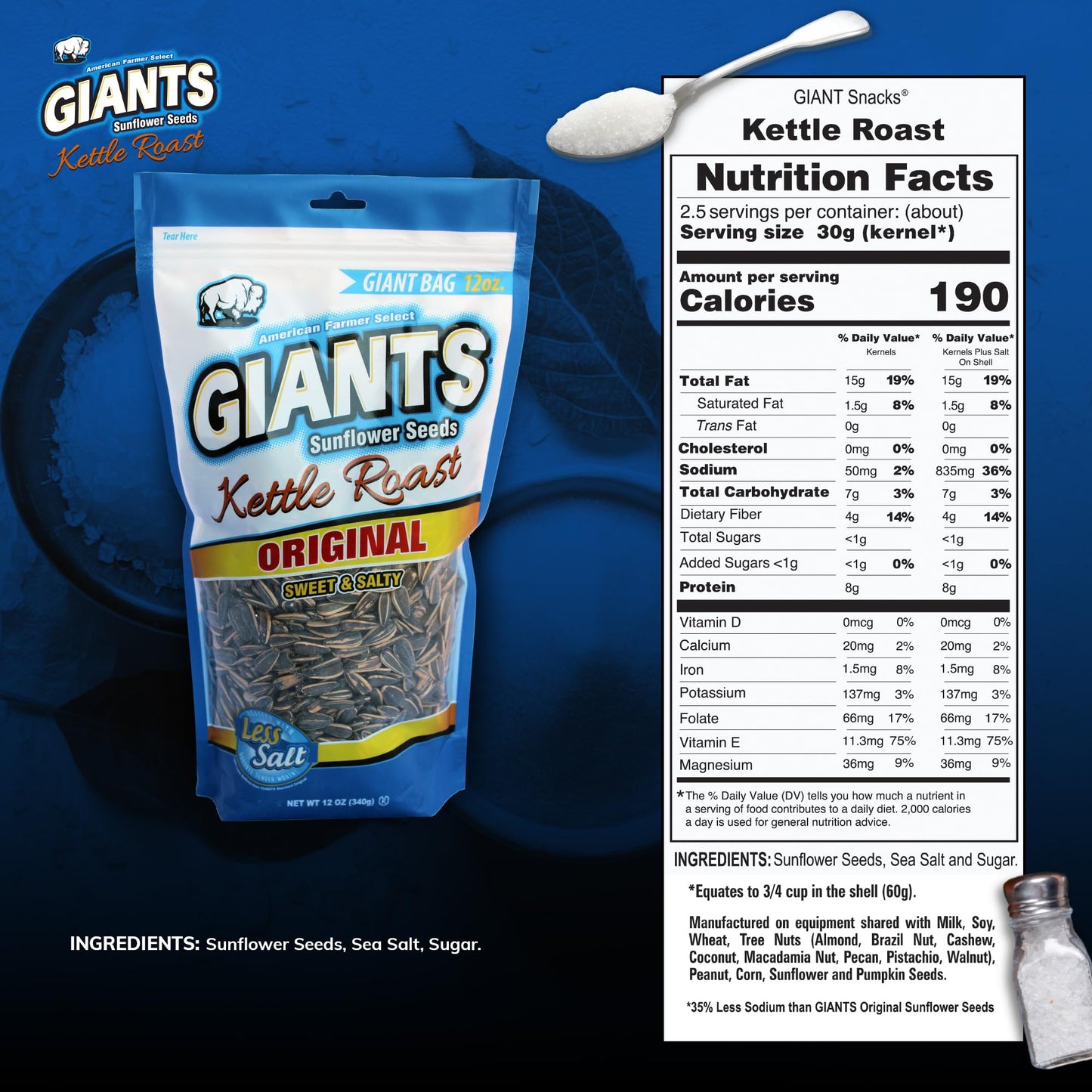 Giants Kettle Roast Sweet & Salty Sunflower Seeds - Sunflower Seeds Bulk, Sunflower Seed Snack To Eat, Roasted Sunflower Snack W