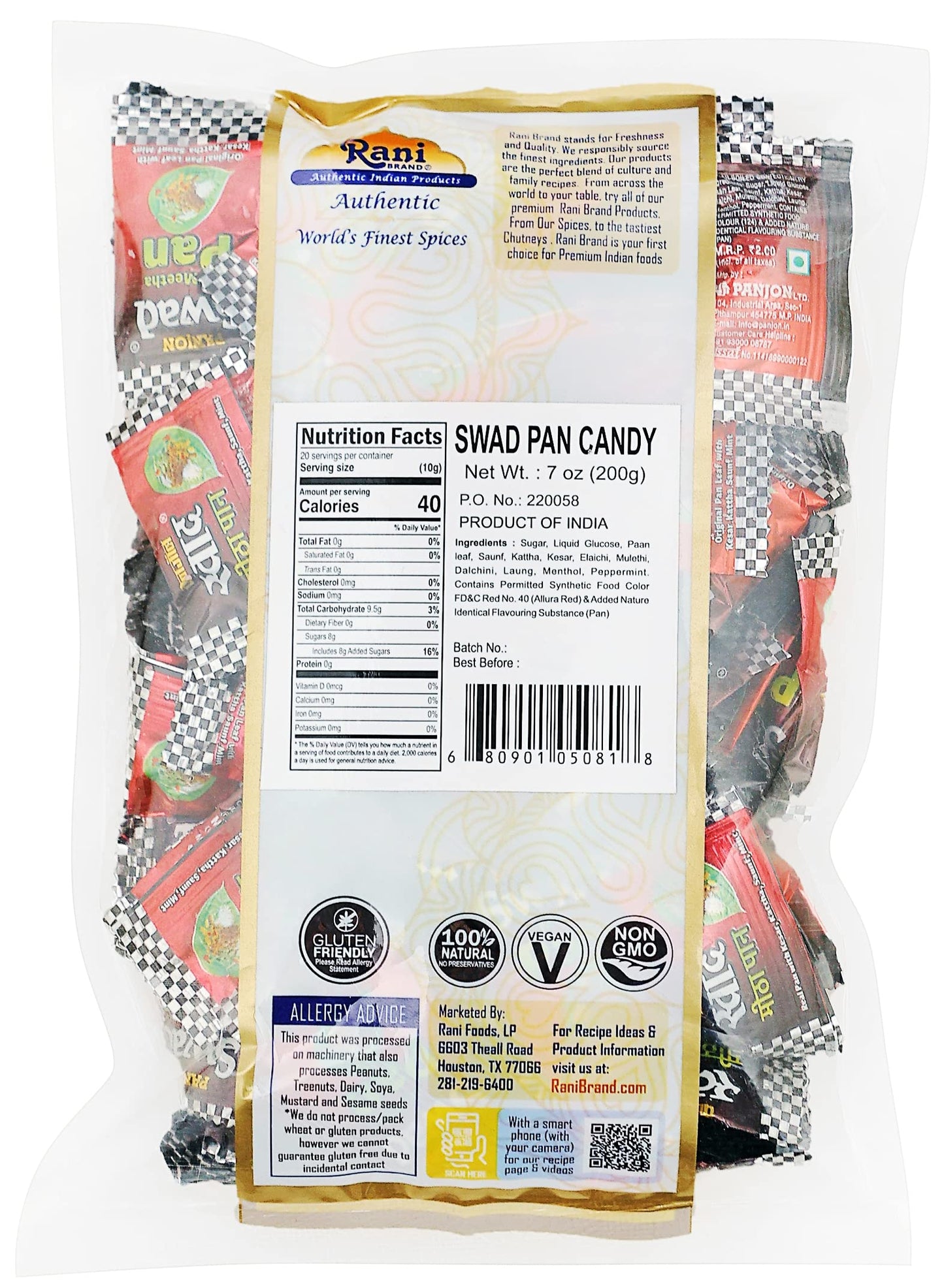 Rani Brand Pan Candy - Vegan, Gluten Friendly, Non-GMO, 7oz (200g) Individually Wrapped Indian