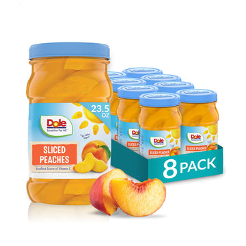 Dole Jarred Peaches Sliced Yellow Cling In 100% Fruit Juice, 23.5 Ounce Jar (Pack Of 8)
