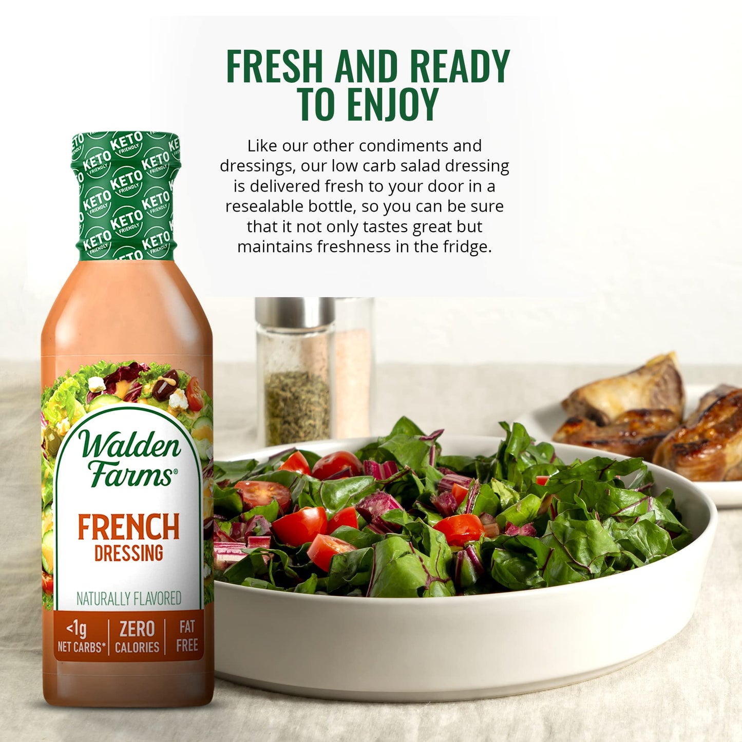Walden Farms French Dressing 12 oz Bottle, Sweet & Tangy Flavor, Fresh and Delicious, 1g Net Carbs Condiment, Kosher Certified,