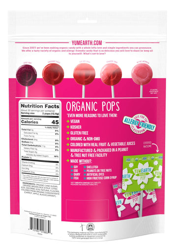 Yumearth Organic Spring Lollipops, Fruit Flavored Pops, 40 Count - Allergy Friendly, Non Gmo, Gluten Free, Vegan