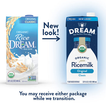 Rice Dream Organic Rice Milk Drink, Original Plain, Vegan Dairy Alternative, Lactose Free, Shelf Stable, 32oz (Pack of 12)