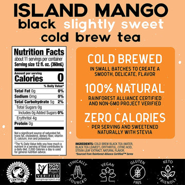 Promise Beverages Slightly Sweet Island Mango Cold Brew Tea On Tap (1 Gallon / 128 Fluid Ounces) Rainforest Alliance Certified B