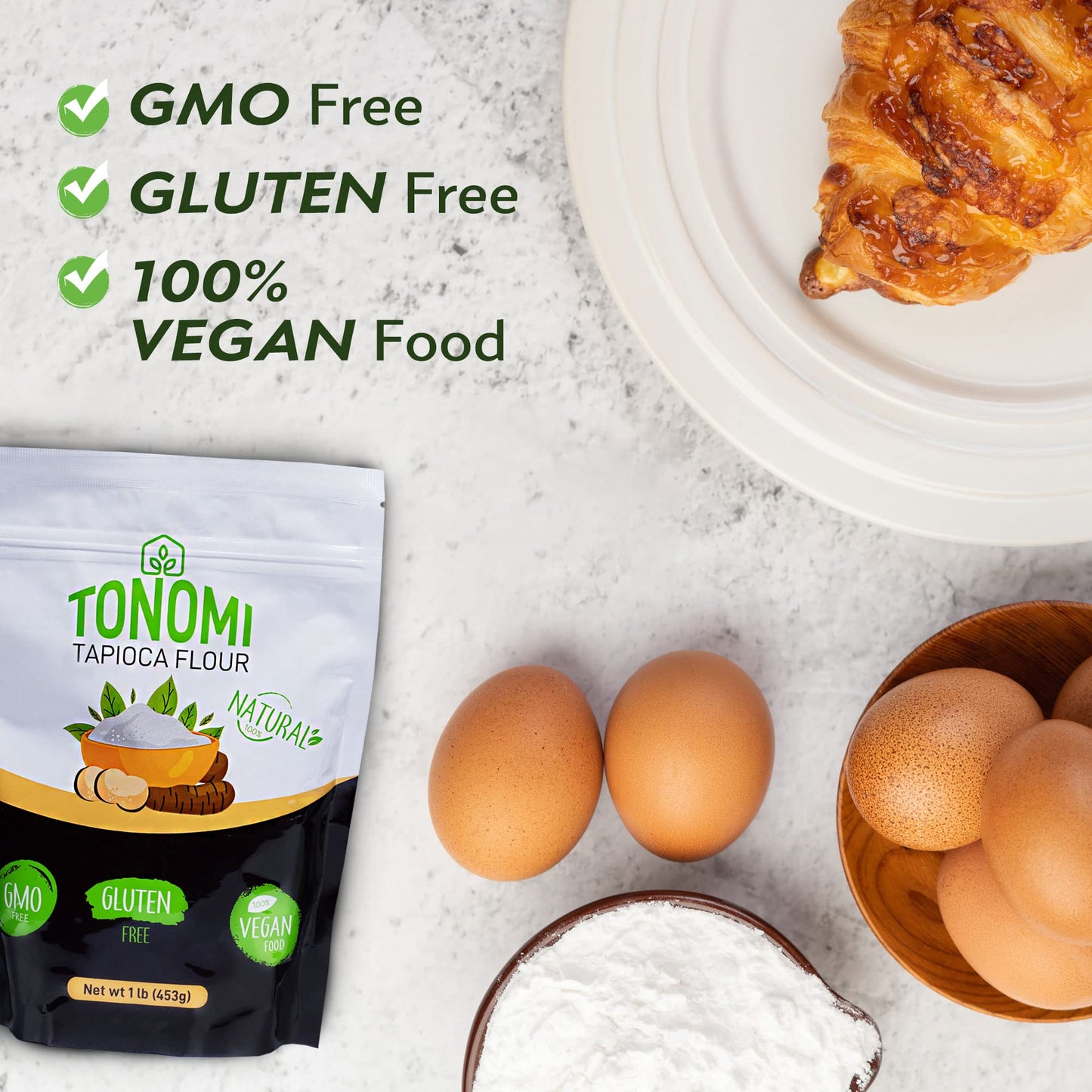 Tonomi All Natural Tapioca Flour, Gluten-Free Flour For Baking, Paleo, Celiac, Verified Non-Gmo, Kosher And Halal, Made From 100