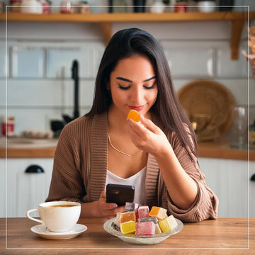 Eastanbul Turkish Delight Candy 21.2Oz, 4 Flavors Pomegranate, Orange, Tart Cherry, & Lemon Turkish Delights Assorted, Foreign C