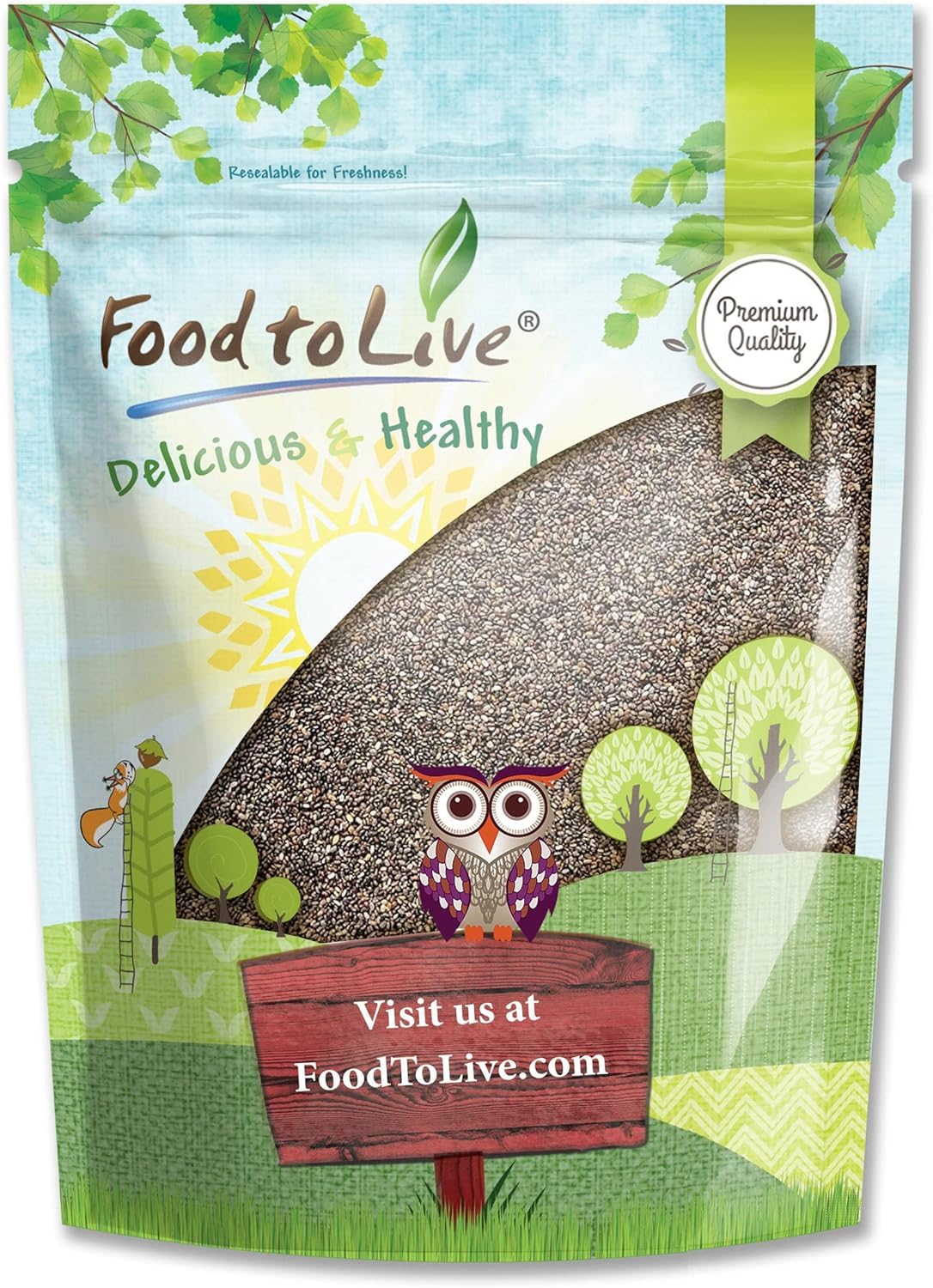 Food to Live - Black Chia Seeds, 2.5 Pounds Whole, Sproutable, Vegan, Kosher, Keto, Sirtfood, Bulk. Rich in Essential Fatty Acid