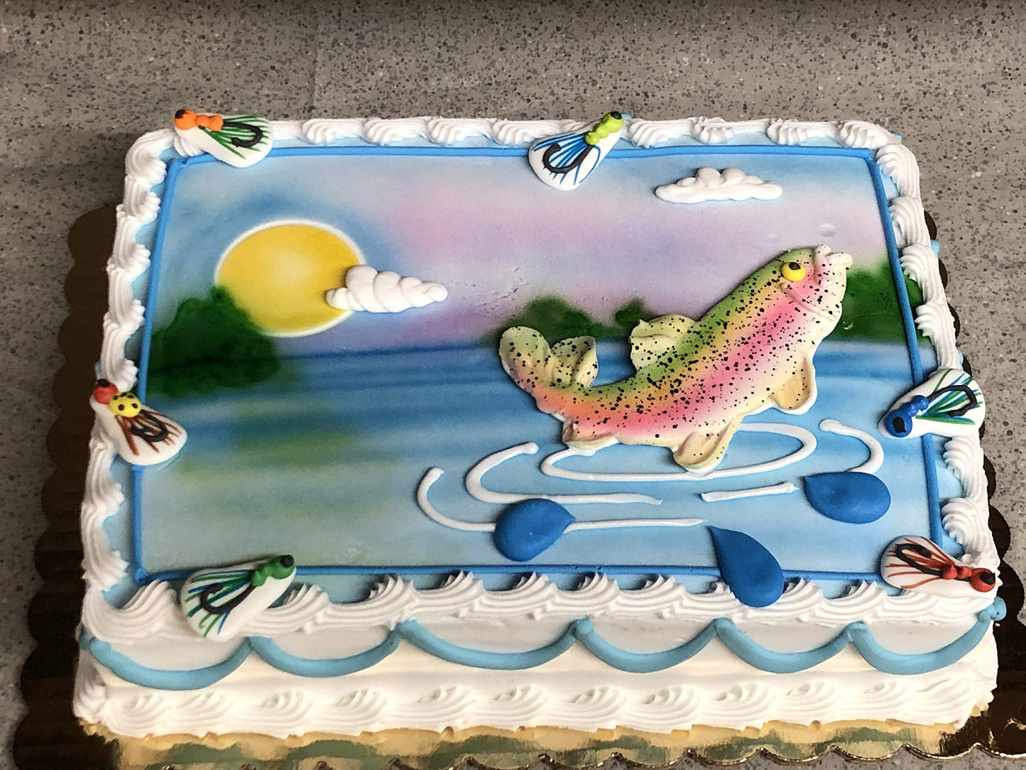 Rainbow Trout Fishing Set- 10 pcs Edible Royal Icing Cake Cupcake Topper (Choose Style Below)