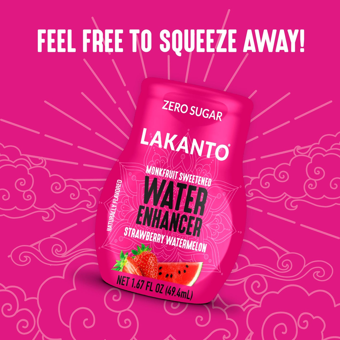 Lakanto Sugar Free Water Enhancer - Sweetened With Monk Fruit Sweetener And Erythritol, On The Go Liquid Hydration, Zero Sugar, Naturally Flavored - Strawberry Watermelon (1.67 Fl Oz - Pack Of 6)