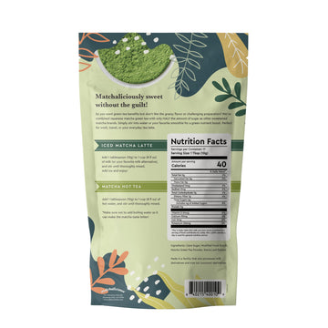 Matchalicious Japanese Matcha Powder, Sweetened Green Tea Powder Vegan, Gluten Free, Low Sugar, For Baking, Lattes, Smoothies, A