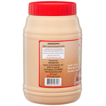 Tazah Tahini Paste For Hummus Baba Ganoush 32Oz - 2Lbs Natural Stone Ground Lebanese Sesame Paste Vegan Cholesterol-Free No Preservatives Perfect For Delicious Middle Eastern Dishes
