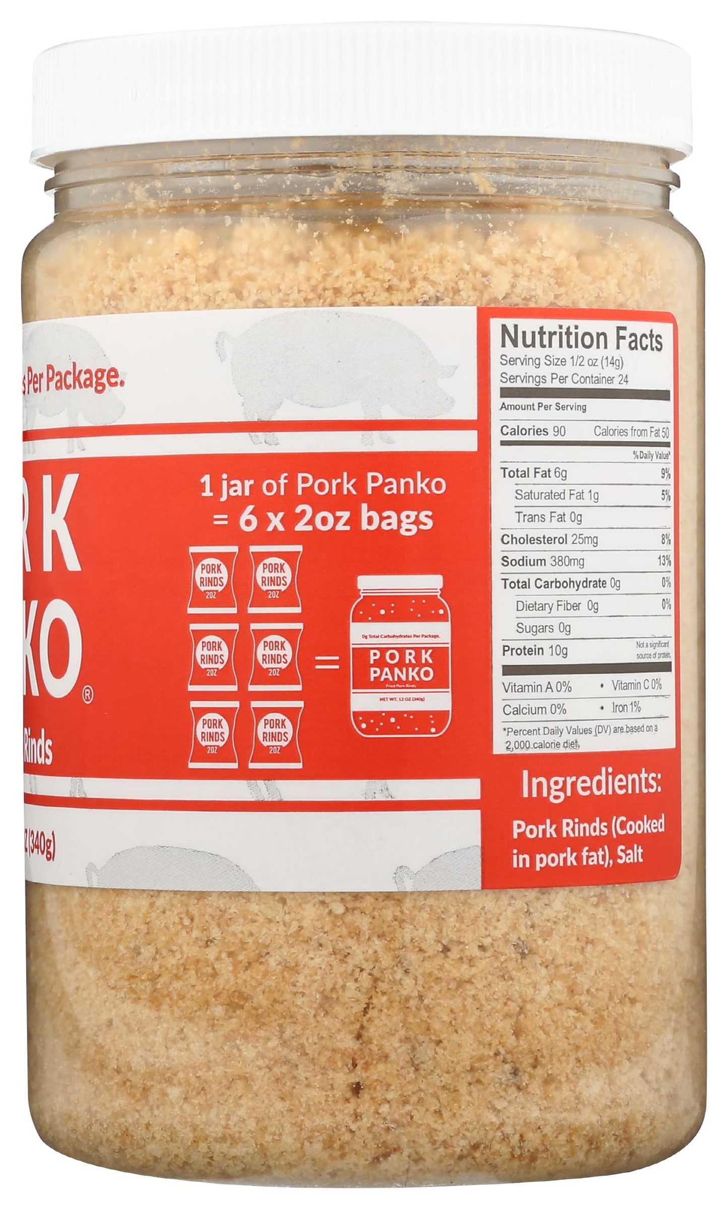 Pork Panko Fried Carb Pork Rinds, Gluten Free, Carb Free, 12 Ounces (Pack Of 6)