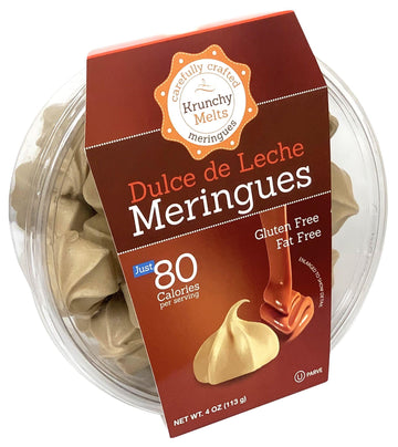 Krunchy Melts - Original Meringue Cookies - Dulce De Leche Flavor - Fat Free - Gluten Free - Nut Free - Kosher Pareve - 90 Calories Per Serving - Sweet Treats Snack- 4 Oz
