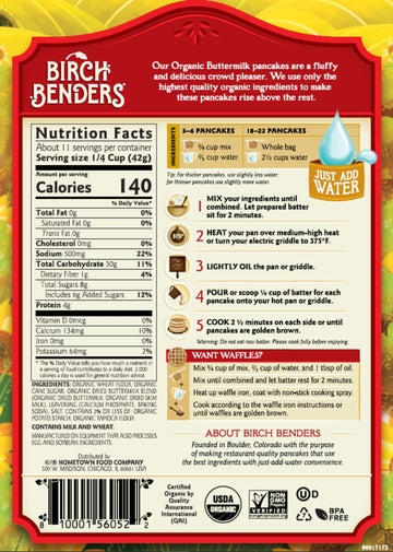 Birch Benders Organic Buttermilk Pancake And Waffle Mix, 16 Oz (Pack Of 2)