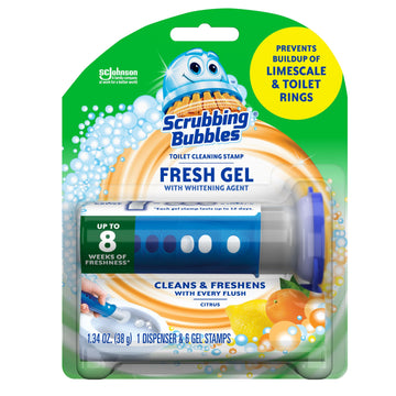 Scrubbing Bubbles Fresh Gel Toilet Bowl Cleaning Stamps, Gel Cleaner, Helps Prevent Limescale And Toilet Rings, Citrus Scent, 6