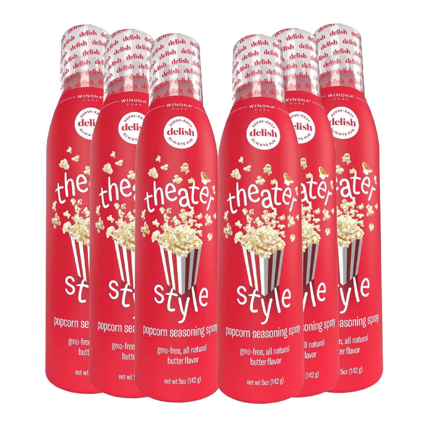 Winona Pure Popcorn Butter Theater Style 5 Ounce (6-Pack) Delicious Popcorn Spray With 0 Calories Per Serving Perfect For Popco