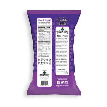 Vegan Robs Puffs, Cheddar | Dairy Free, Made with Vegan Cheese, Gluten-Free Snack, Plant Based, Vegan-Friendly, Non GMO | 3.5 O