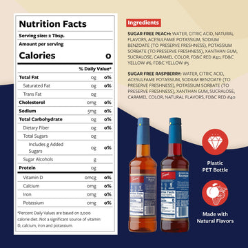 Torani Sugar Free Raspberry Syrup And Sugar Free Peach Syrup Variety 2-Pack, Flavored Syrups For Drinks, Pumps Included, 25.4 Fl