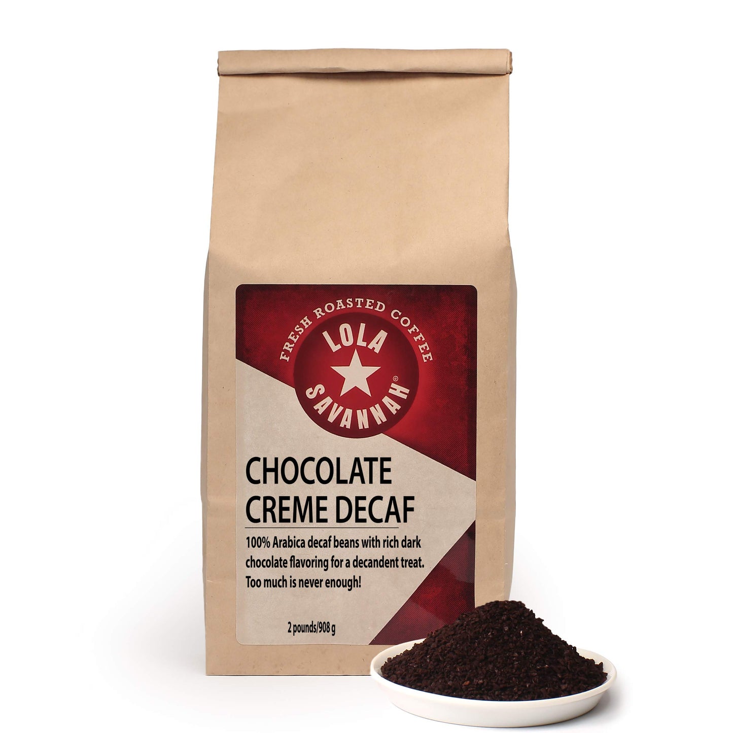 Lola Savannah Lightly Flavored Chocolate Creme Ground Decaf Coffee 2Lb 1 Pack