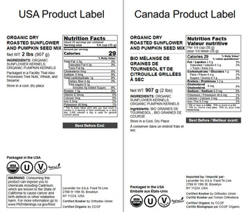 Food to Live Organic Dry Roasted Sunflower and Pumpkin Seed Mix, 2 Pounds - Oven Roasted, No Oil added, Healthy, Natural Snack,