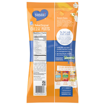 Barbara'S Baked Original Cheese Puffs, Cheese Puff Kids Snack Made With Real Aged Cheese, Gluten Free Snack, 5.5 Oz Bag