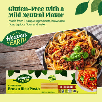 Heaven & Earth Gluten Free Brown Rice Pasta Fetuccinni, 12Oz (3 Pack) | Great Texure | Real Pasta Taste & Mouthfeel | Whole Grai
