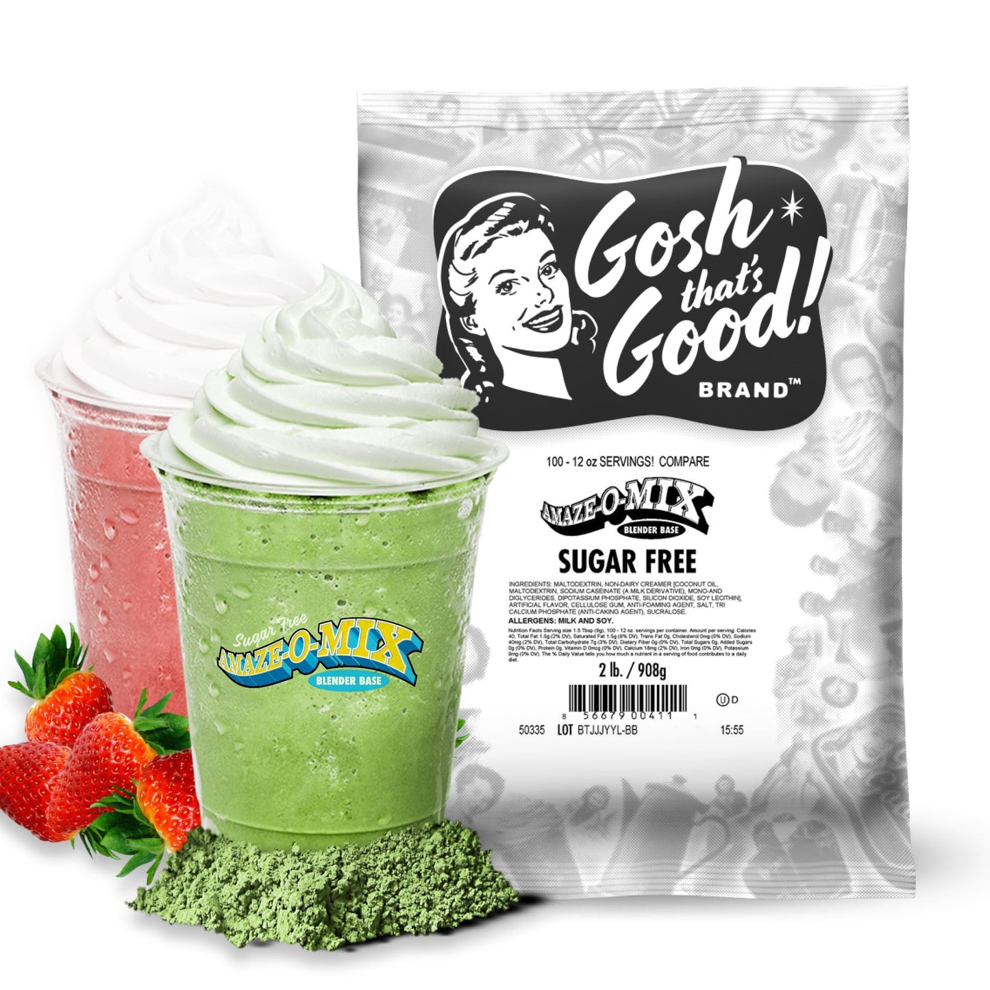 Gosh Thats Good! Sugar-Free Amaze-O-Mix Blender Base 2 Lb - Vanilla Flavored Low-Calorie Low-Carb Lactose-Free Smoothie & Frappe Powder For Cafe-Style Iced Blends & Custom Drink Recipes
