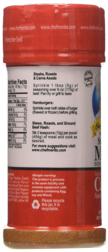 Chef Merito Carne Asada Seasoning, 3 Ounce (Pack of 6)