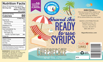 Hypothermias Hawaiian Snow Cone Syrup, Shaved Ice Flavor - Quart (32 Fl. Oz) - Cheesecake - Non-Gmo 100% Pure Cane Sugar, Bpa-Fr