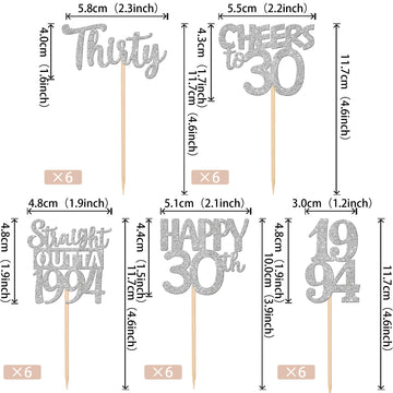30Pcs 30Th Birthday Cupcake Toppers Glitter Thirty Happy 30Th Straight Outta 1994 Cupcake Picks For Cheers To 30 Years 30Th Birt