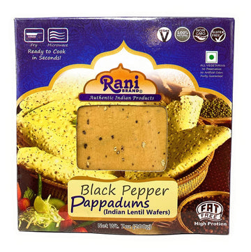 Rani Pappadums (Indian Lentil Wafer Snack) Black Pepper Papad 7Oz (200G) Approximately 15Pc, 7 Inches, Pack Of 12 ~ All Natural