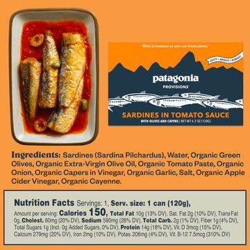 Patagonia Provisions - Tomato Olive Sardines | Responsibly Sourced In Spain | 14G Protein Per Tin & Gluten Free