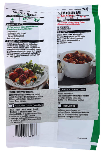 Cooked Perfect Organic Homestyle Beef Meatballs, 12 Oz