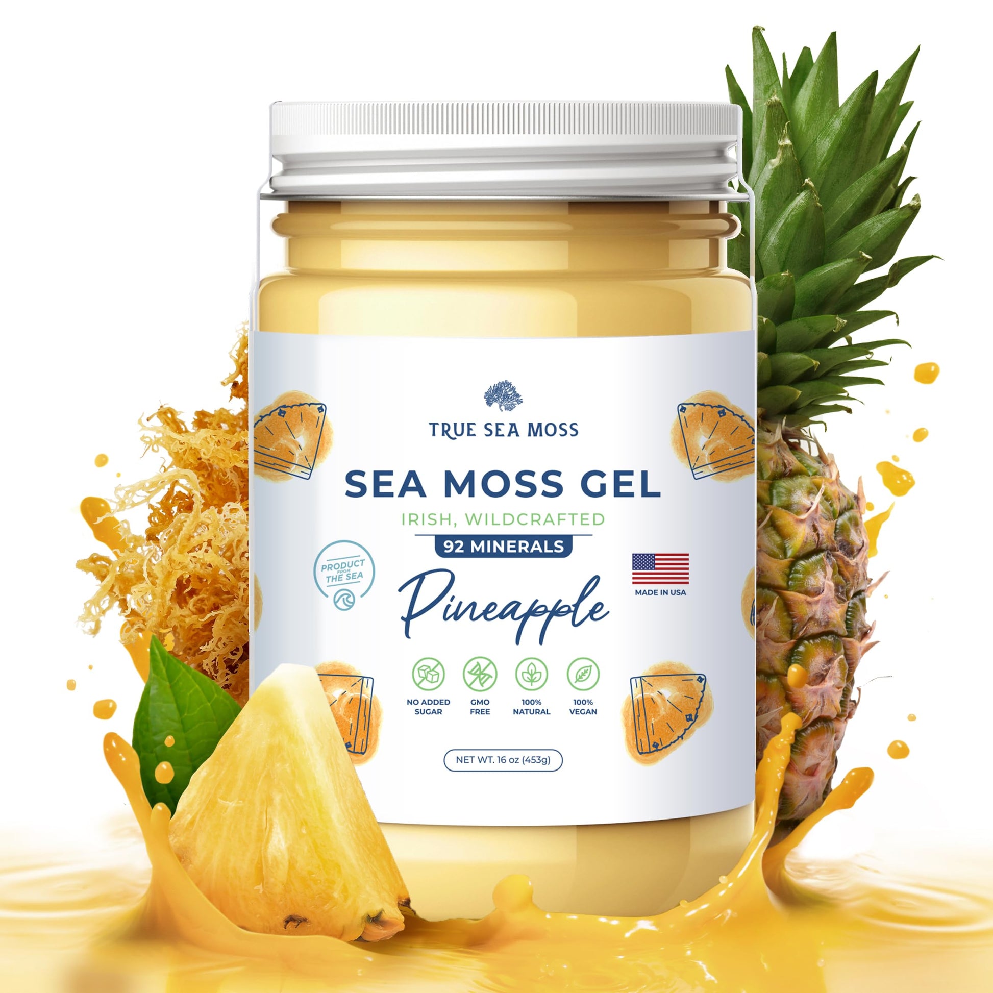 TrueSeaMoss Wildcrafted Irish Sea Moss Gel - Made with Dried Seaweed & Fresh Sea Vegetables, Seamoss- Made in USA (Pineapple, Pa
