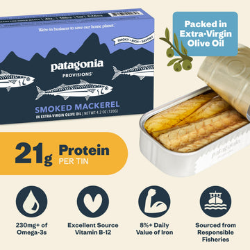 Patagonia Provisions Smoked Wild Mackerel, 22g Protein, Gluten Free, Pack of 1 (4.2 Ounce), Gray, Model 0810981021853