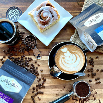 Lucky Goat Flavored Ground Coffee - Goat Tracks - Chocolatey, Caramel, Smooth, Sweet, Light Body, Low Acidity - Medium Roast, 12