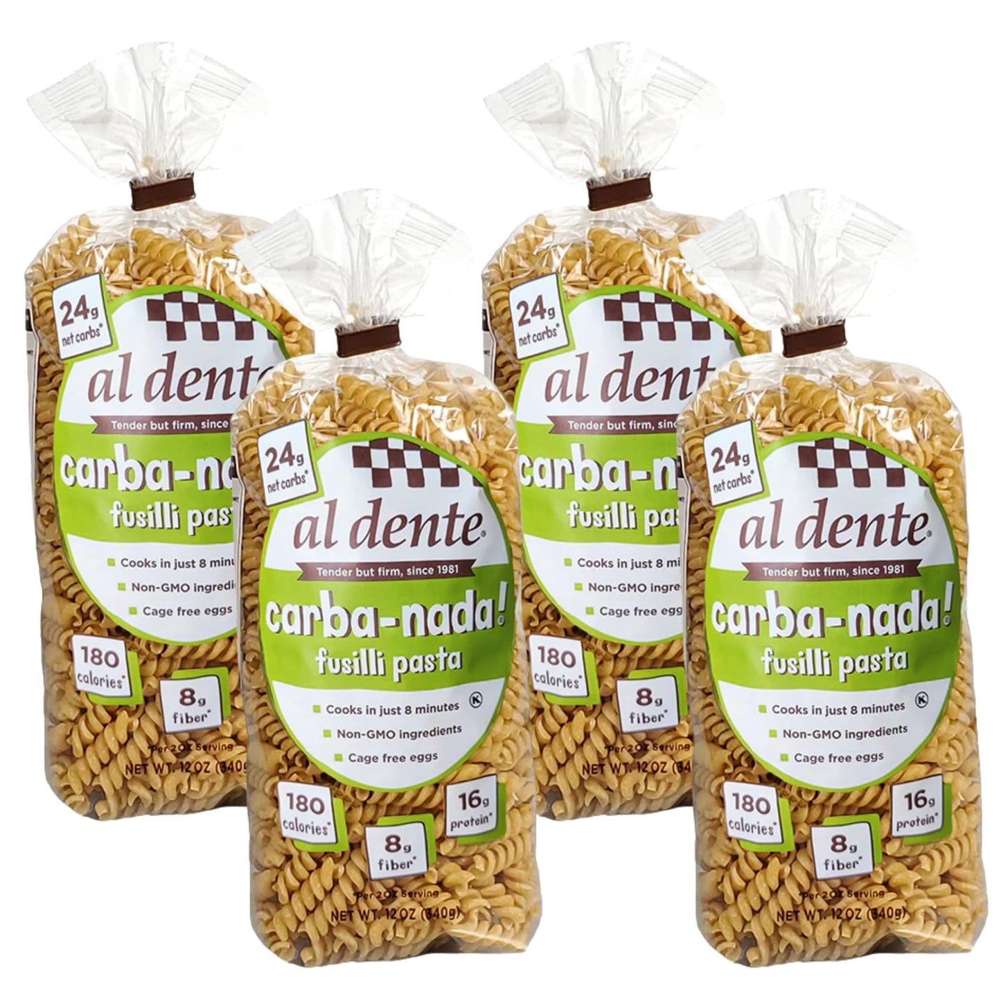 Al Dente Carba-Nada Egg Fusilli Lower Carb High Protein - Keto And Weight Watcher Diets-Friendly Artisanal Cage-Free Eggs And Non-Gmo Ingredients 12Oz (Pack Of 4)