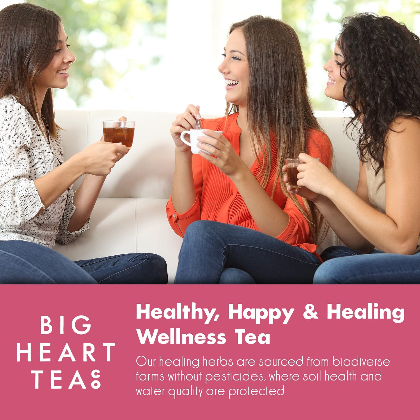 Big Heart Tea Co. Herbal Tea - Blushing Pink Hibiscus, Organic, Adaptogenic Tulsi & Lemongrass, 50 Tea Bags