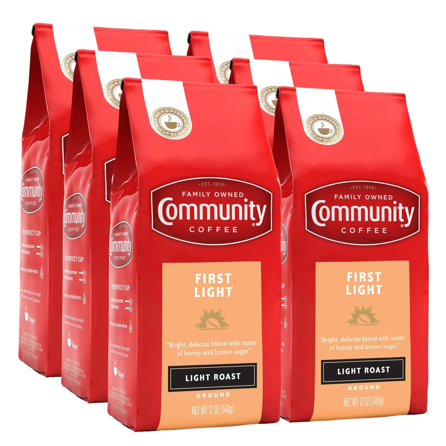 Community Coffee First Light Blend 72 Ounces Light Roast Ground Coffee 12 Ounce (Pack Of 6)