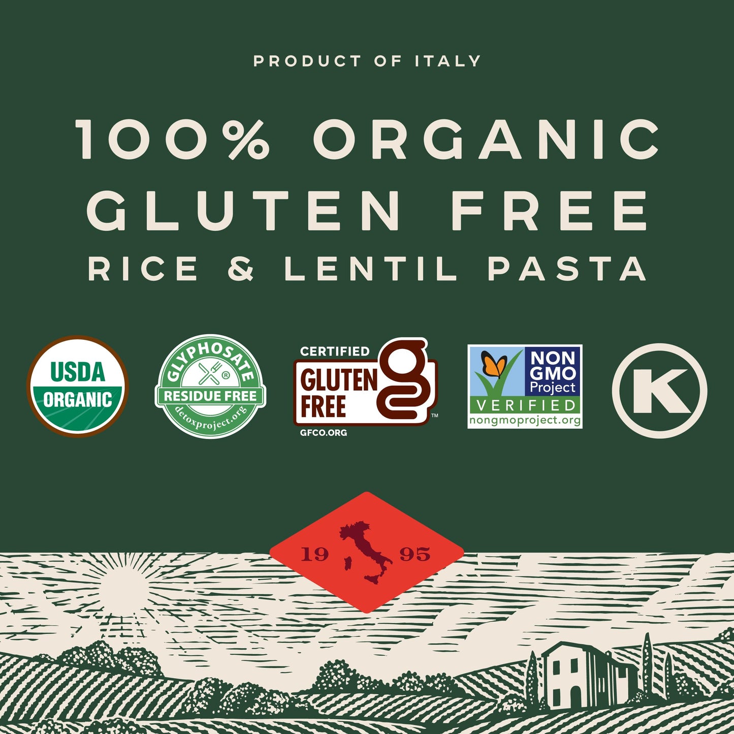 Bionaturae Penne Rigate Pasta Noodles - Gluten Free Pasta Organic, Rice & Lentil Pasta, Kosher Certified, High Protein, Non-GMO