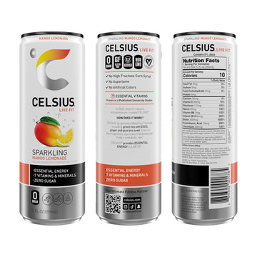 Celsius Sparkling Mango Lemonade, Functional Energy Drink 12 Fl Oz (Pack Of 12)