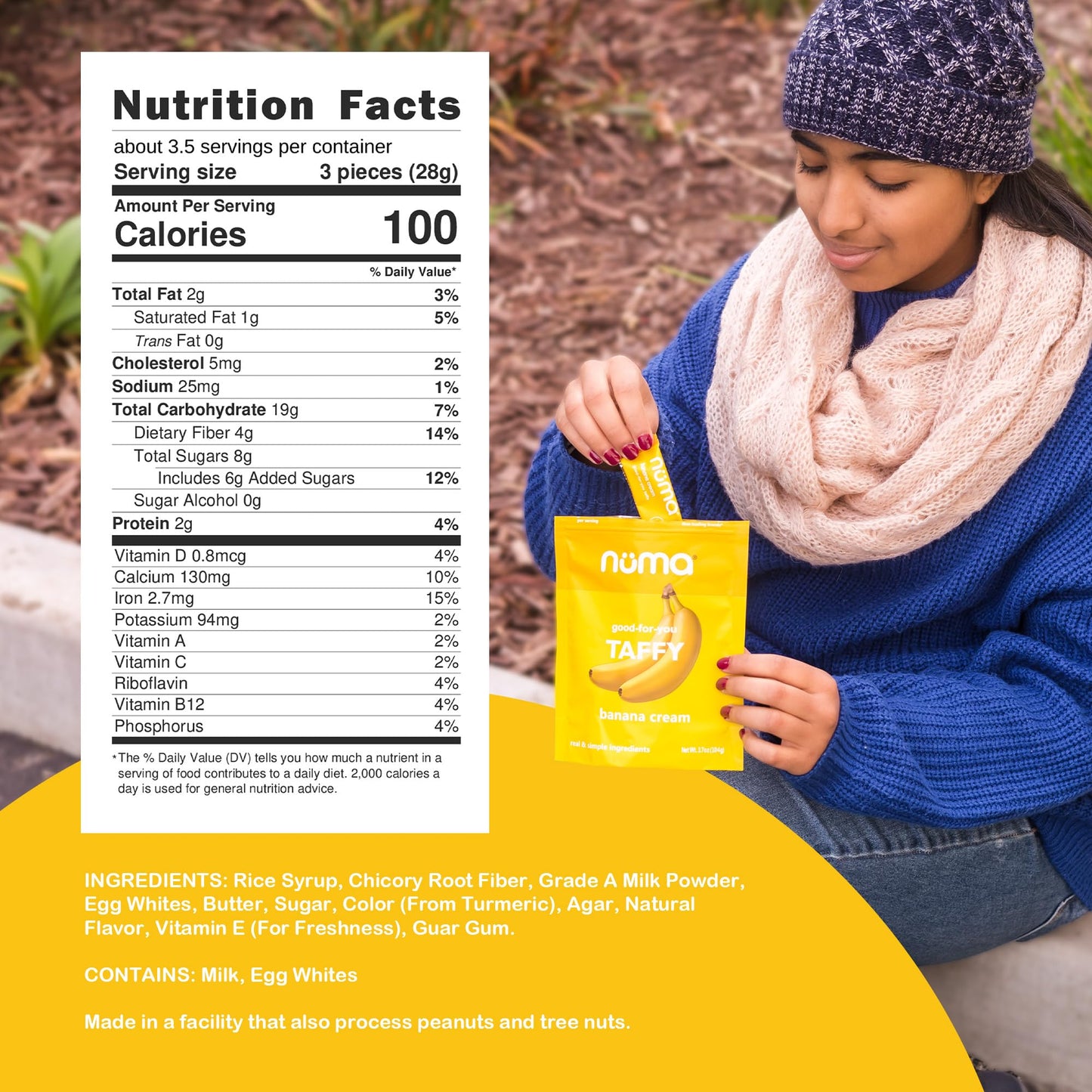 Numa Foods Banana Taffy Candy, Made With Real & Simple Ingredients: Low Sugar, High Protein, Low Calorie, All Natural & Gluten F