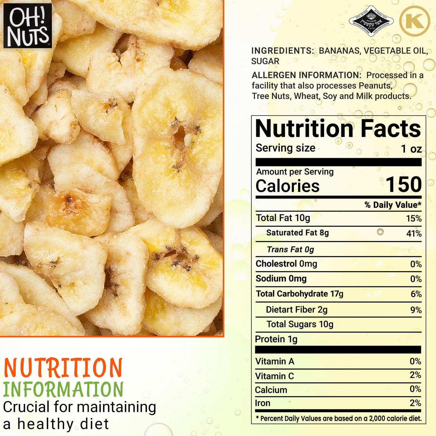 Dried Banana Chips by Oh! Nuts | 3 lb Dehydrated Fruit Slices | Light Sugar Added | Freshness-Sealed Bag