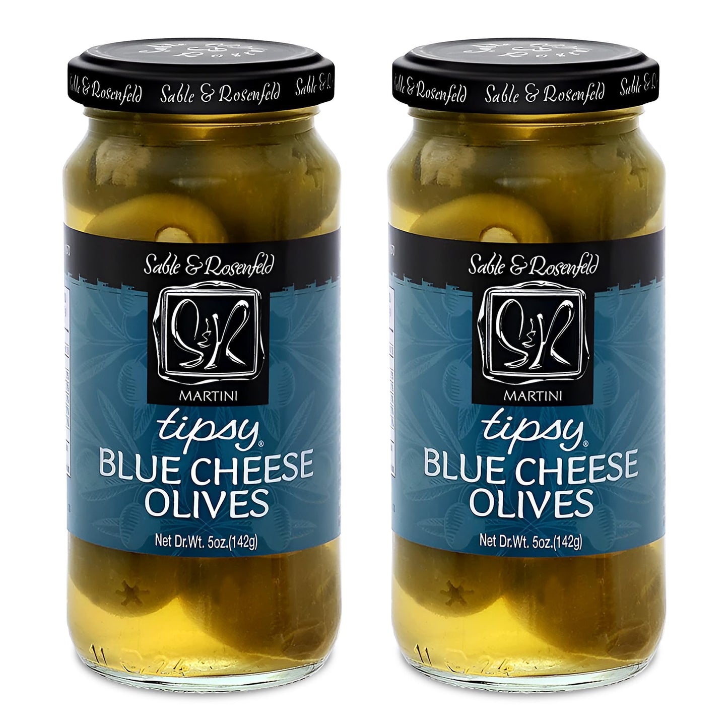 Sable & Rosenfeld Stuffed Green Olives with Blue Cheese, 5 oz (Pack of 2) - Ideal for Cocktails and Bloody Marys