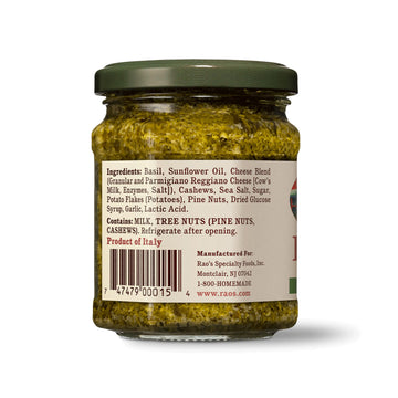 Rao's Homemade Basil Pesto Sauce, 6.7 oz, Flavorful Pasta Sauce, Premium Quality, With Cheese, Nuts, Garlic & Olive Oil