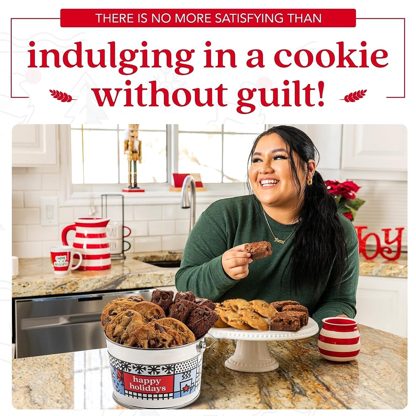 Davids Cookies Holiday Assorted Cookie Bucket Sampler - 12 Piece Set, 1.3 lbs Gourmet Cookies and Brownies